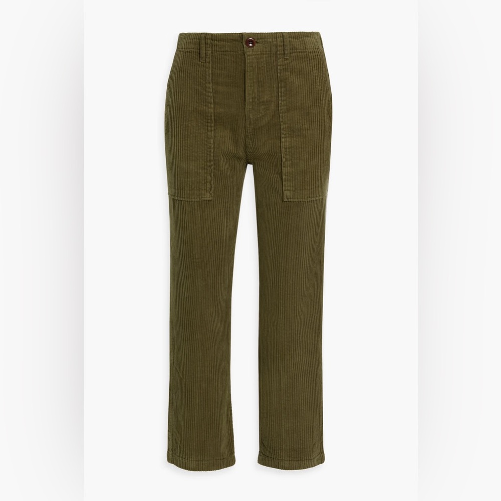 COTTON-CORDUROY STRAIGHT-LEG PANTS IN ARMY GREEN (NWOT)